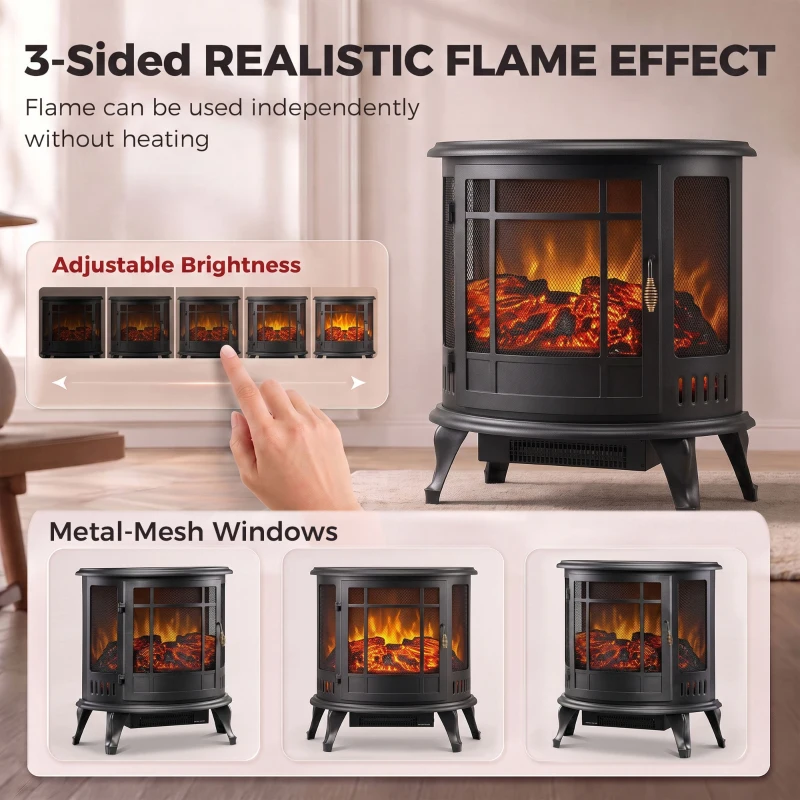 HOMCOM Electric Fireplace Stove, Freestanding Electric Fire Heater with Realistic LED Flame, 2000W, Black