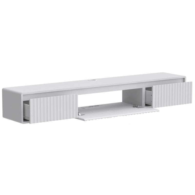 HOMCOM Meuble TV Suspendu Flottant 160 cm avec Éclairage LED et Prises, Meuble Télé pour Téléviseur 72 Pouces, Blanc
