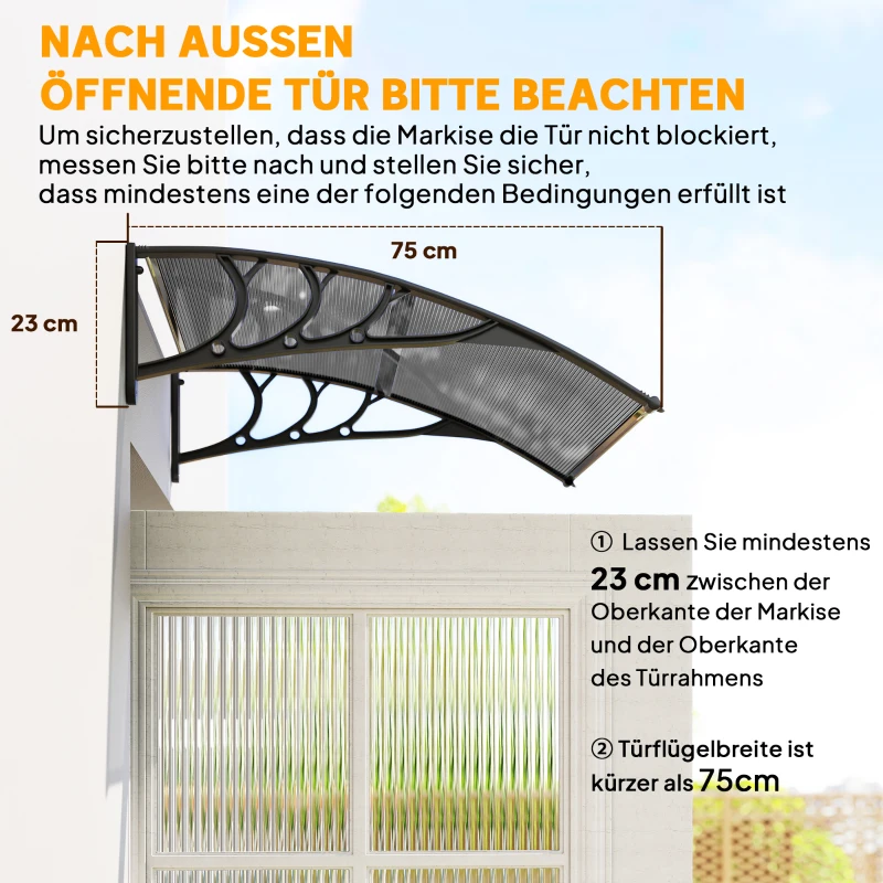 Outsunny Voordak, voordeuroverkapping, overkapping voor ingangen en ramen, 100L x 75B x 23H cm, Zwart