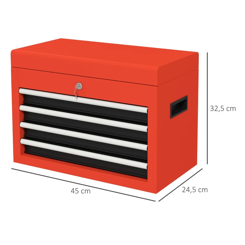 DURHAND Gereedschapskist Gereedschapstrolley, inclusief slot, 2 sleutels, 45 cm x 24,5 cm x 32,5 cm, Rood