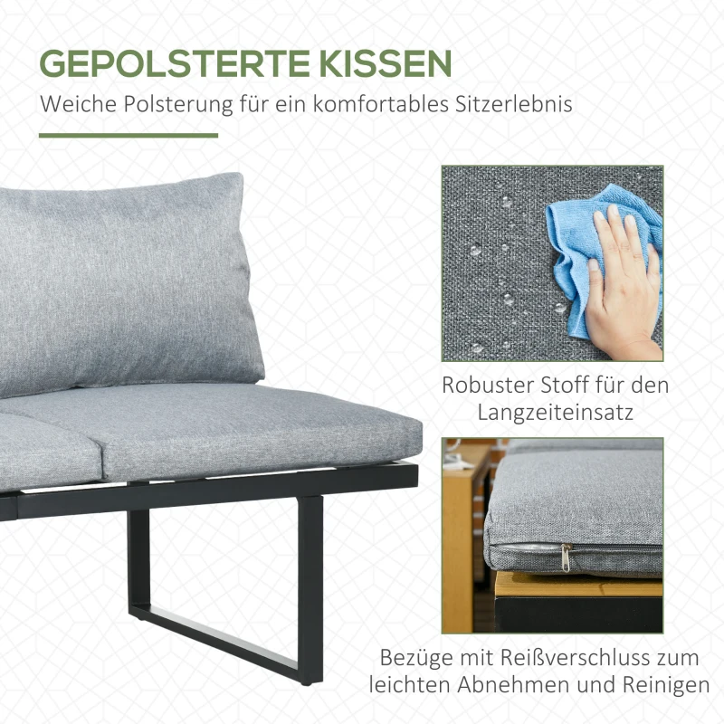 Outsunny Buitenzonnig 3 st. Tuinmeubelset, balkonmeubel met zitkussens voor terras, aluminium