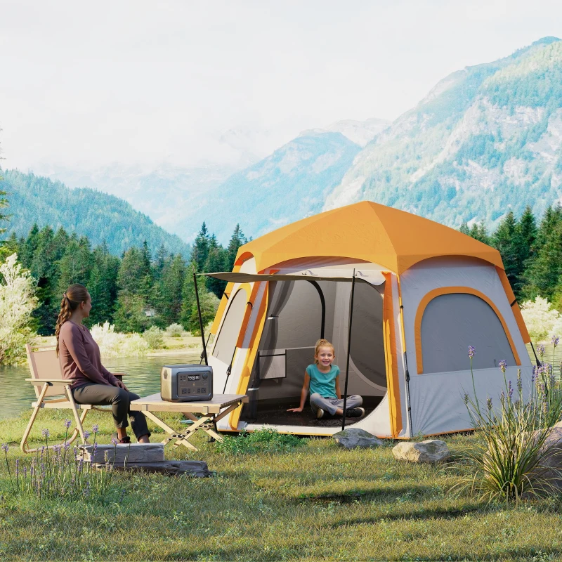 Outsunny Instant Pop Up Camping Tent, 2-3 Person Easy Setup Dome Family Tent with Vestibule, Rainfly, 4 Mesh Windows & 2 Doors, Hexagonal Design, 3000 mm Water Resistant & UV Protected, Light Grey
