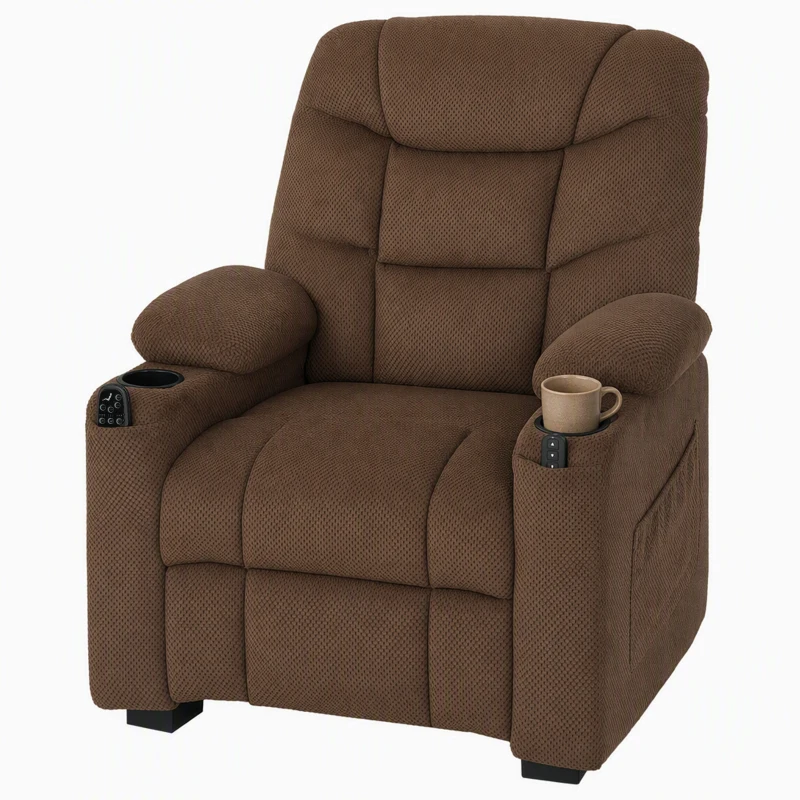 HOMCOM Electric Massage Recliner Armchair with Vibration, Heat, Whisper-Quiet Motor, Memory Function, Fleece Power Reclining Chair with Spring Pack, USB Port, Footrest, Side Pocket, Brown