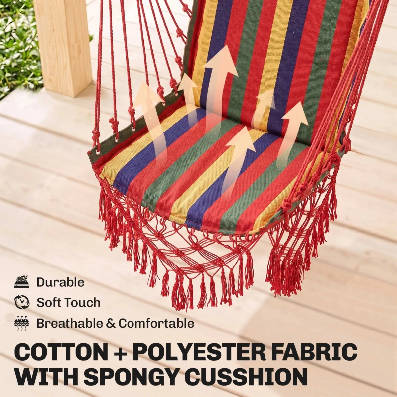 Outsunny Hammock Chair Swing Colourful Striped Tree Hanging Seat Porch Indoor Outdoor Fabric Garden Furniture