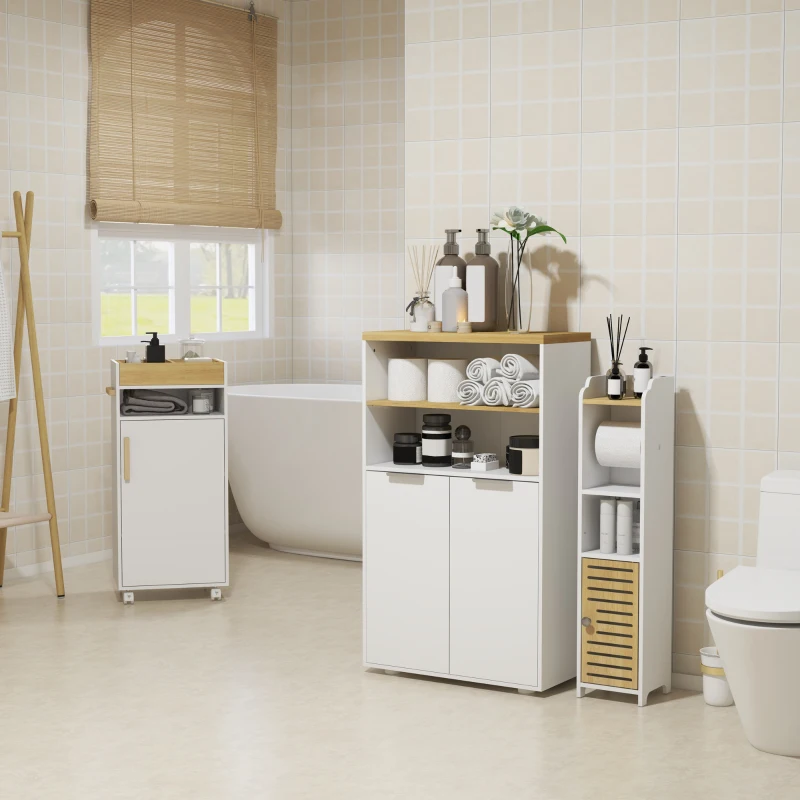kleankin Meuble de rangement pour salle de bain avec 2 portes et 2 compartiments ouverts dim.  60L x 30P x 102H cm, blanc