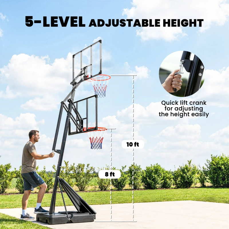 SPORTNOW Mobiler Basketballkorb, höhenverstellbar von 2,45-3,05 m, bruchsicheres Backboard, Handkurbel-Höhenverstellung