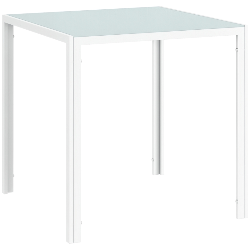 HOMCOM Vierkante eettafel voor 4 personen, tafelblad van gehard glas, voor keuken en eetkamer, 75 x 75 x 75 cm, wit