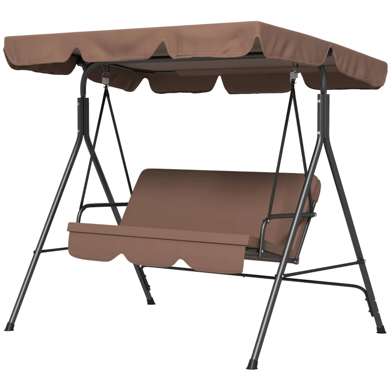 Outsunny Hollywoodschommel Tuinschommel 3-Zitter, weerbestendig, verstelbaar dak, 172 x 110 x 153, Bruin