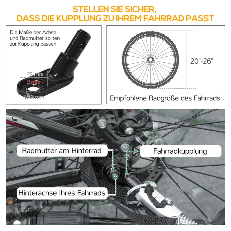 HOMCOM Fietskar Aanhangwagen voor fiets 40 kg laadvermogen Transportkar Handkar Trekhaak Staal Zwart 139 x 71,5 x 49 cm(m-7)