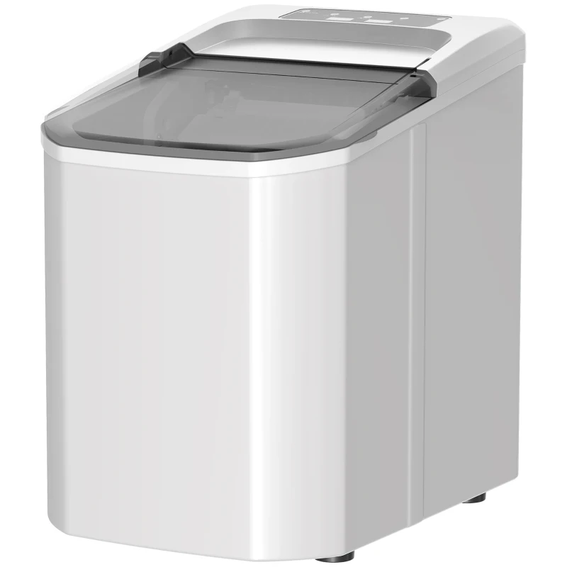 HOMCOM Máquina de Hielo Autolimpiable 12 kg/24H 9 Cubitos Listos en 7 Minutos 2 Tamaños de Hielo 1,5L Depósito Blanco