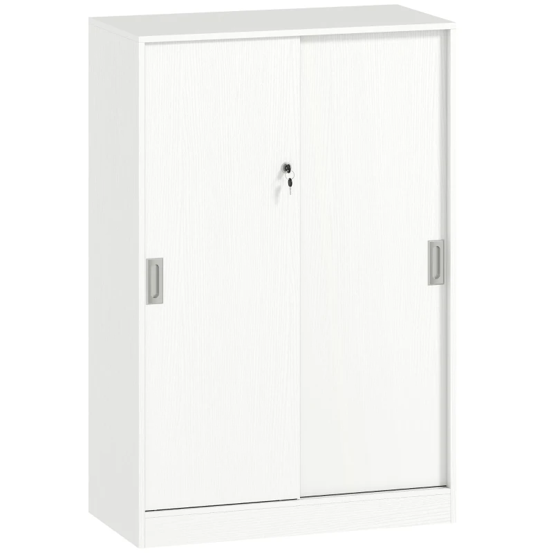 HOMCOM Armario de Oficina Práctico con 2 Puertas Correderas Llaves y 3 Estantes para Despacho Estudio 80x40x120 cm Blanco