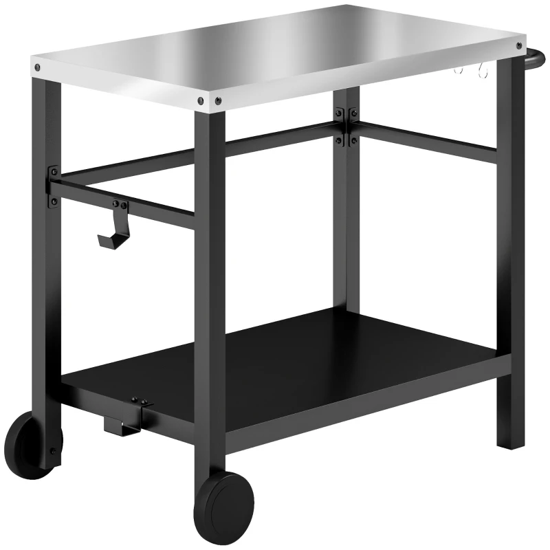 Outsunny Grillwagen 2-laags serveerwagen met werkblad planken haken wielen RVS 102 x 56 x 81cm