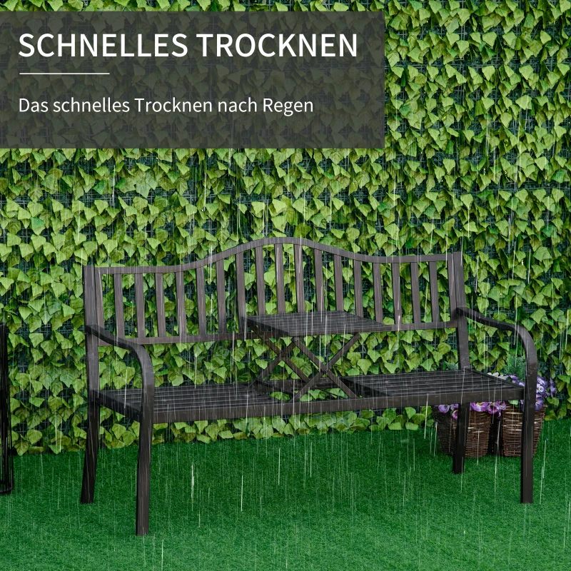 Outsunny tuinbank met uitschuifbare tafel voor 2-3 personen Metalen parkbank