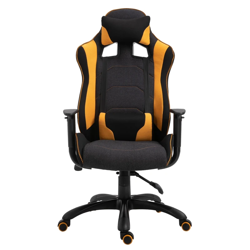 Vinsetto Stylish Racing Gaming Chair Yellow Panels Ergonomic Design 360° Swivel Adjustable Height Arms w/ Neck Back Pillow Home Gaming Seat Chair - Black&Yellow