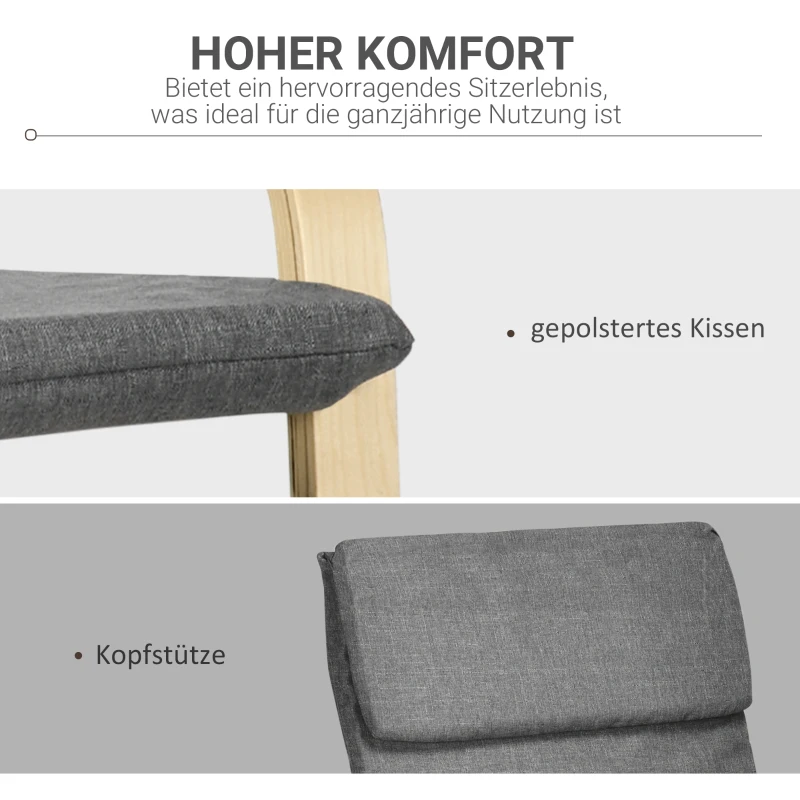 HOMCOM Fauteuil in linnenlook met hoofdsteun en armleuningen, houten frame, grijs+naturel