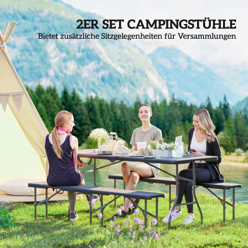 Outsunny Campingbank, Kunststof Buitenbank, Draagvermogen 240 kg, Zwart