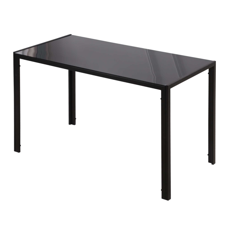 HOMCOM Tavolo da Cucina per 4 Persone in Metallo e Vetro Temperato, 120x60x75 cm, Nero