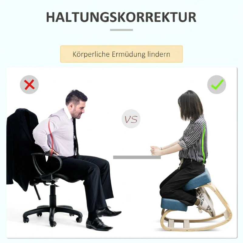 Vinsetto Kniestoel, ergonomische zittingkruk, gewatteerde kruk voor gezonde zithouding, berkenhout, 120 kg belastbaar, Blauw