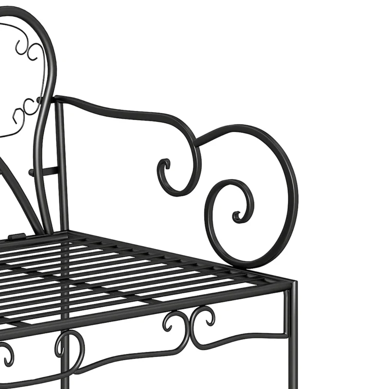 Outsunny Metal Garden Bench Loveseat with Slatted Seat, Black