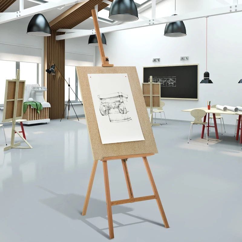 HOMCOM Cavalletto per Pittura Treppiede con Supporto per Tela Regolabile in Legno di Faggio, 65x68x174-230 cm