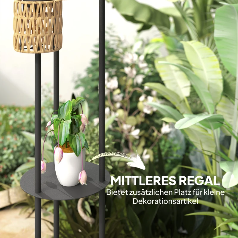 Outsunny Staande Solarlamp Rattan met Lichtsensor, 3-lamps in Boho-Stijl IP44 Ø37 x 144H cm(m-7)