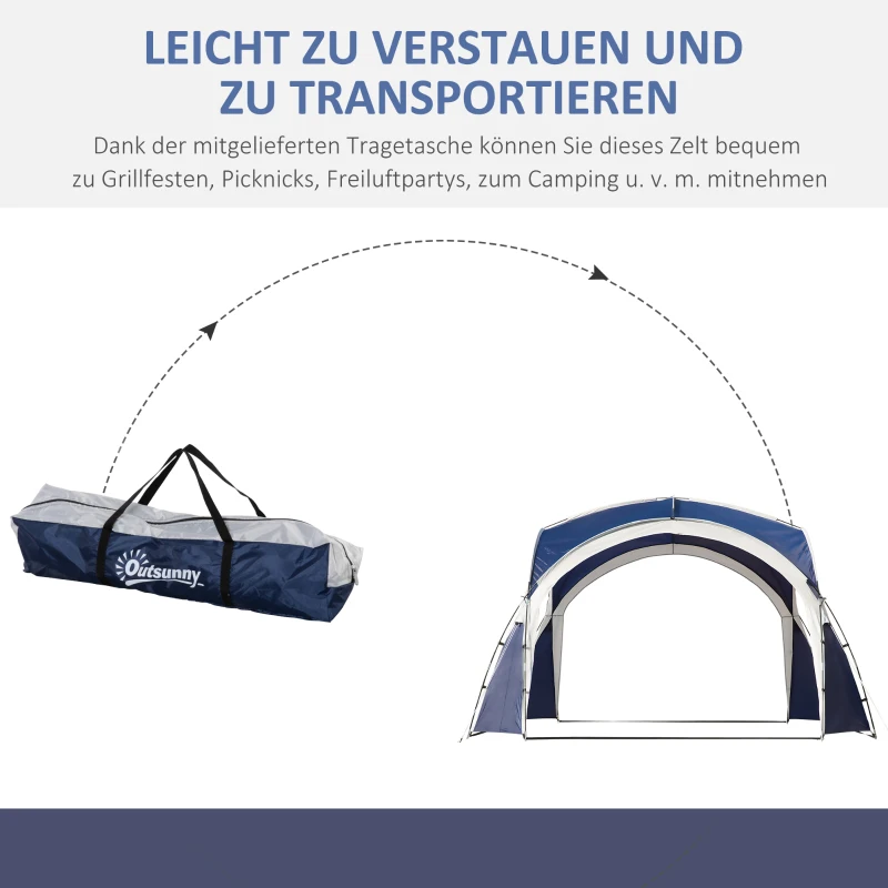 Outsunny Koepeltent voor 6-8 personen, paviljoen, bescherming tegen zon en motregen, 3,5 x 3,5 x 2,22 m, blauw+grijs