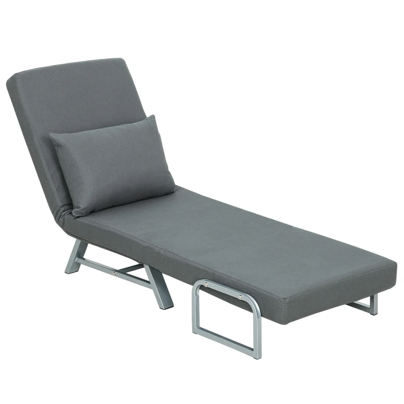 HOMCOM Single Sofa Bed, 3-in-1 Convertible Folding Chair Bed with Adjustable Backrest, Removable Armrests, Dark Grey