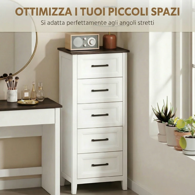 HOMCOM Cassettiera con 5 Cassetti, Mobile Alto per Camera da Letto e Soggiorno