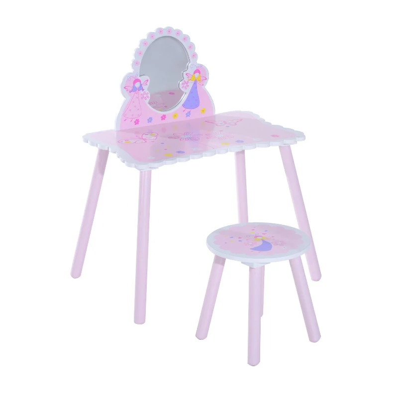 HOMCOM Kaptafel make-uptafel voor kinderen kapcommode make-upcommode met kruk