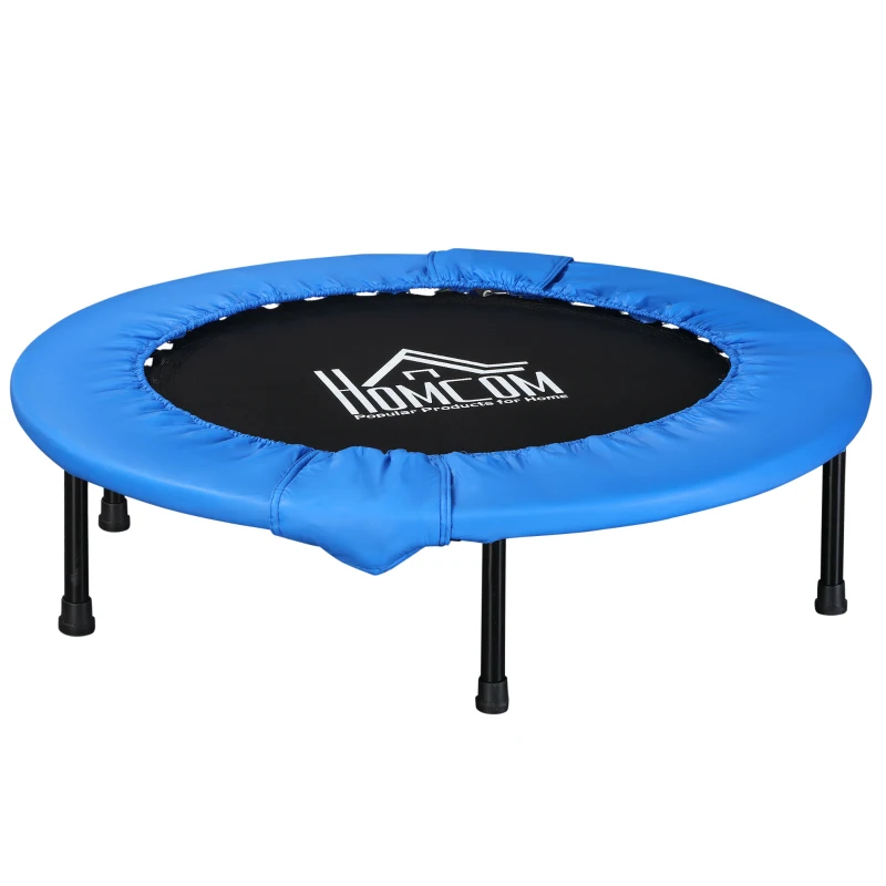 HOMCOM 38" Mini Fitness Trampoline Home Gym Yoga Exercise Rebounder Indoor Outdoor Jumper with Safety Pad, Support Up to 150 KG, Blue and Black