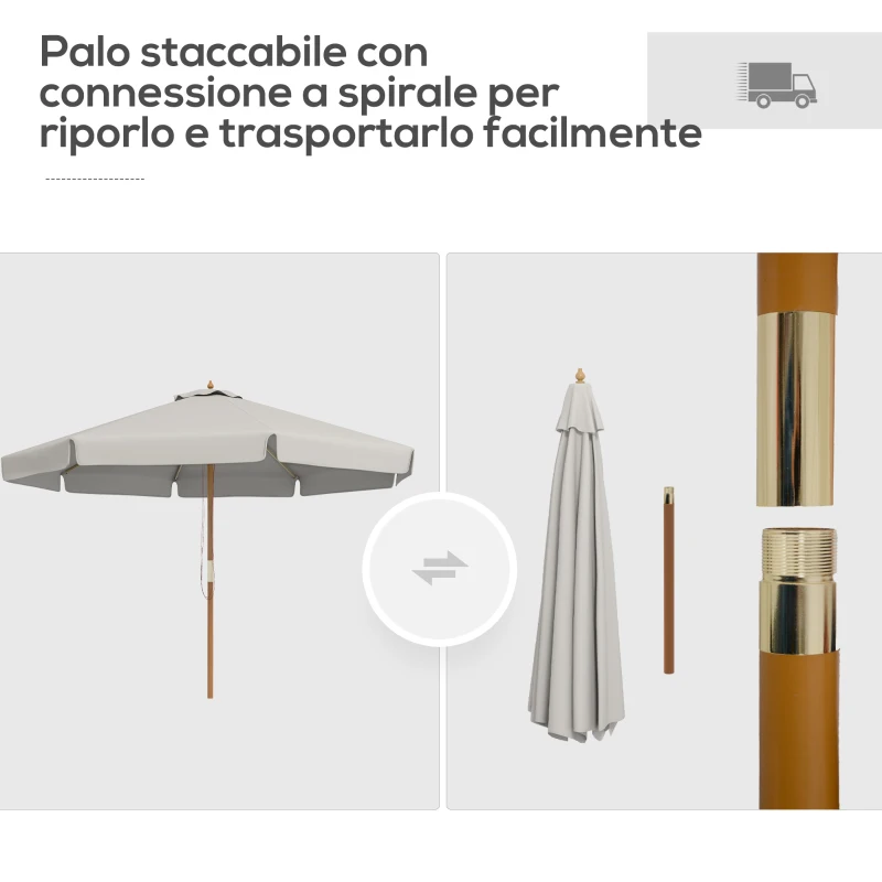 Outsunny Ombrellone da Giardino con Doppio Tettuccio, in Bambù e Poliestere, Ø325x250 cm, Grigio