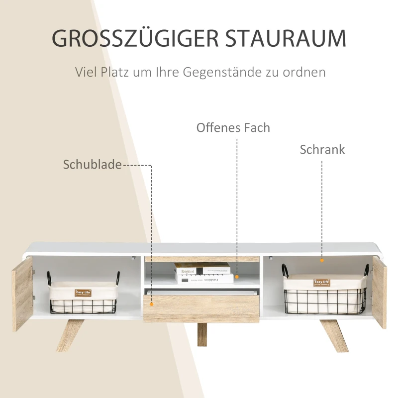 HOMCOM Tv-meubel tv-lowboard met push-in design lade MDF wit + naturel