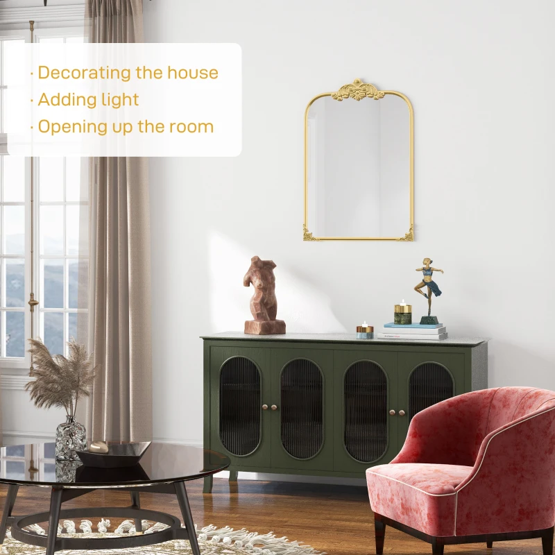 HOMCOM Wall Mirror, Decorative Baroque Mirror with Metal Frame, for Bedroom and Living Room, 60 x 87 cm, Gold Tone