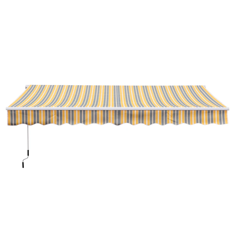 Outsunny 3.5M x 2.5M Garden Patio Manual Awning Canopy Sun Shade Shelter Retractable Gear Lever Winding Handle - Yellow