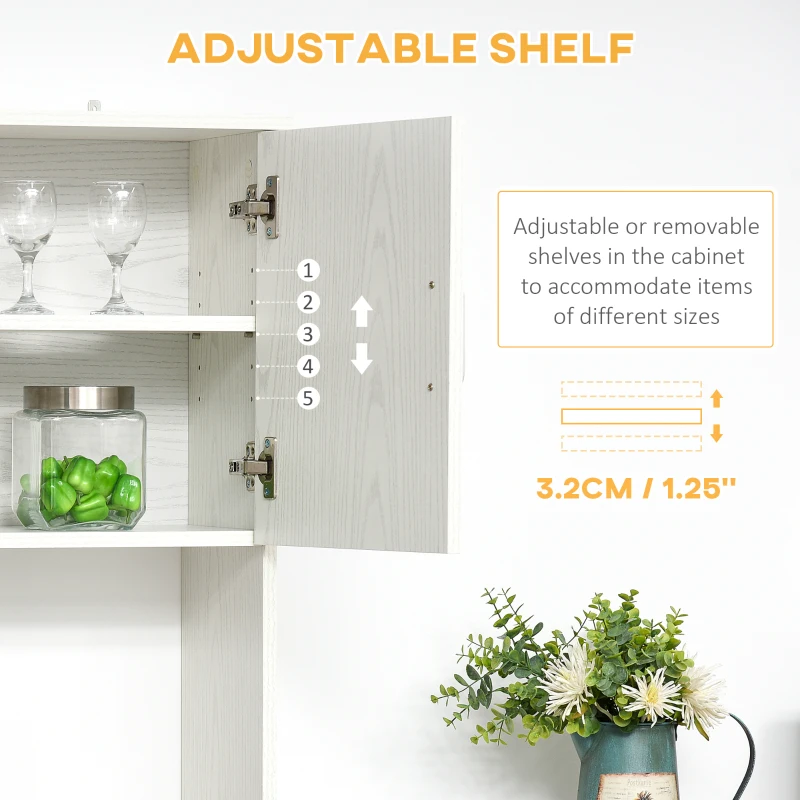 HOMCOM Tall Kitchen Cupboard, Kitchen Cabinet with Doors, Shelves, Drawer and Open Countertop, Storage Cabinet for Living Room, Dining Room, White