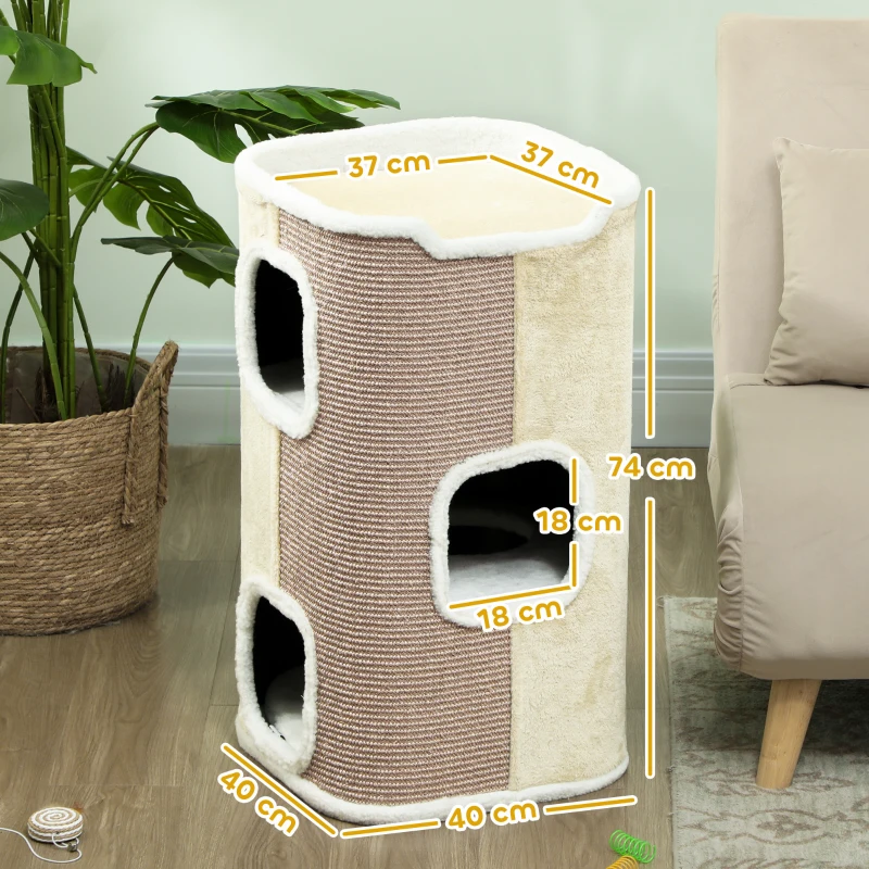 PawHut Krabton voor Katten, 3 Niveaus, Stevig, Zacht Pluche, Toevluchtsoord, Beige