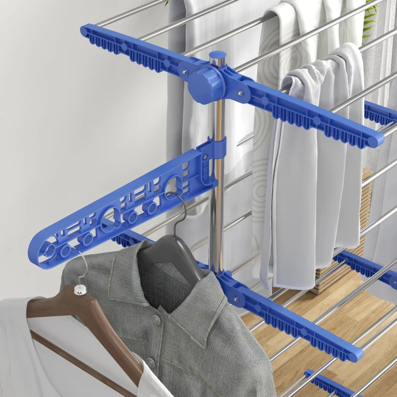 HOMCOM Opvouwbare Wasrek met 5 niveaus, One-Klick-Systeem, 142 cm x 55 cm x 172 cm, Blauw + Zilver