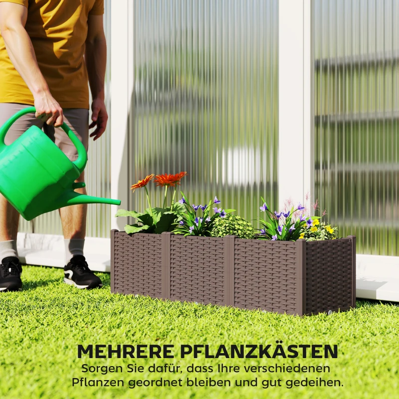 Outsunny Hoogbed Kunststof, modulair plantenbed met zelfbewateringssysteem 120 x 40 x 37 cm Bruin
