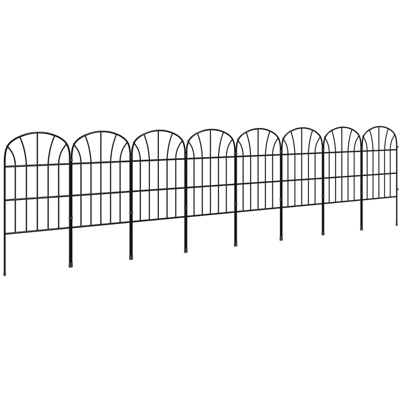 Outsunny Tuinhek, 8 Elementen, vormbare Metaalomheining, Roomdivider, 264x61 cm, Zwart