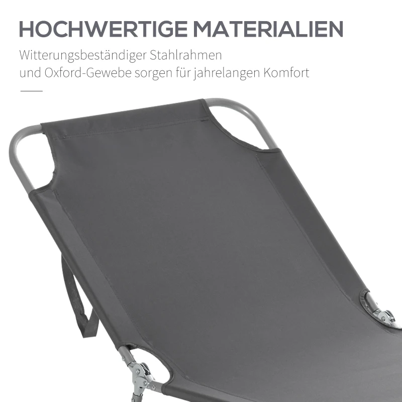 Outsunny Opvouwbare ligstoel met verstelbare rugleuning, roestvrij metalen frame, 187 x 55 x 24, Grijs