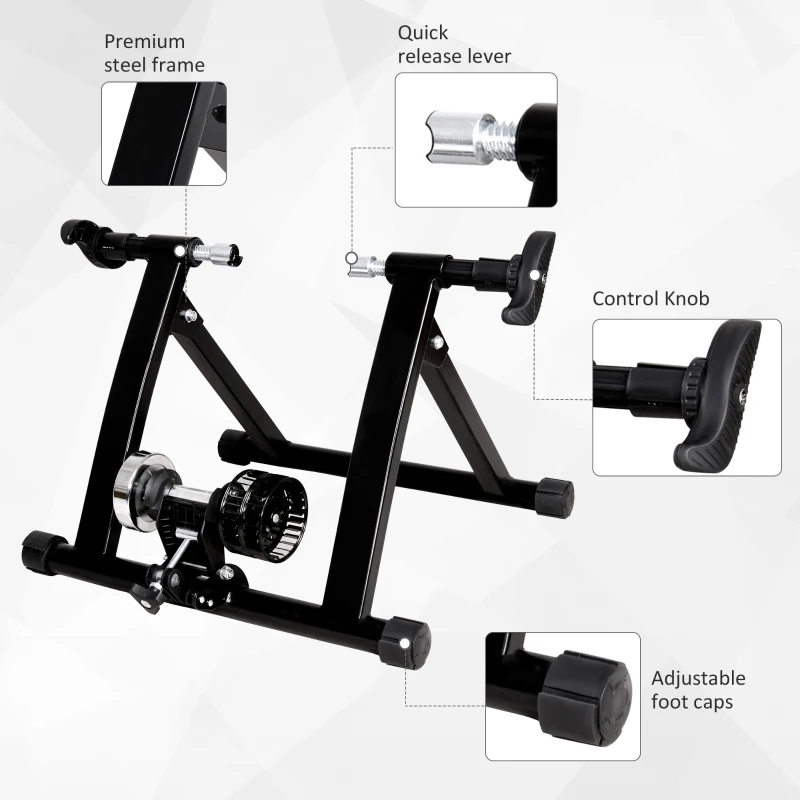 HOMCOM Deluxe Indoor Bicycle Trainer Stand Fan Fly Wind Wheel with Foldable Turbo Trainer & Noise Reduction Suitable for Tyres 26"-28" & 700C Wheel Road Bike - Black