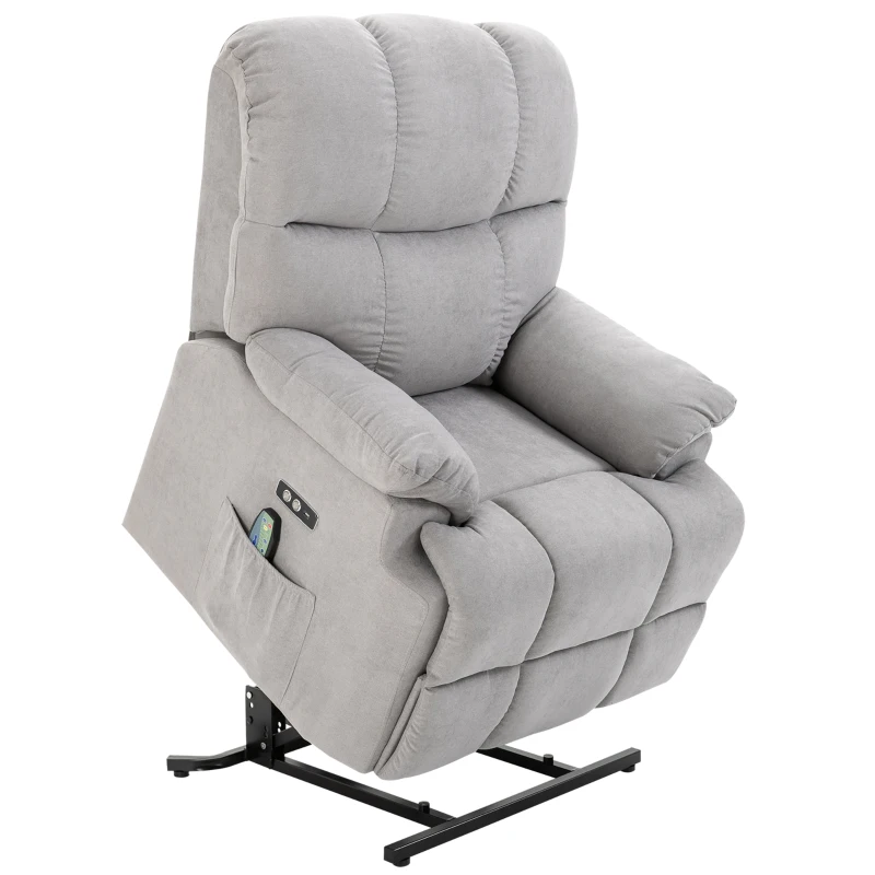 HOMCOM massagestoel opstahulp relaxstoel met verwarmingsfunctie verstelbare hoek USB afstandsbediening kort pluche grijs 83 x 95 x 105 cm(m-11)