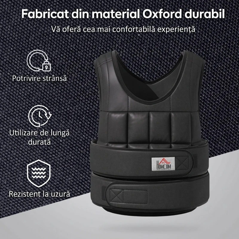 HOMCOM Vestă cu Greutăți 10 Kg, Unisex, 38 Greutăți Individuale, Căptușeală, Închidere Velcro, Negru