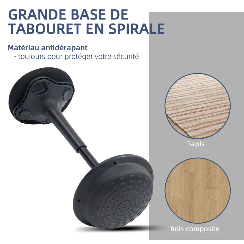 HOMCOM Tabouret de bureau debout tabouret ergonomique siège bascule à 360° large socle 36 x 36 x 70-90 cm noir