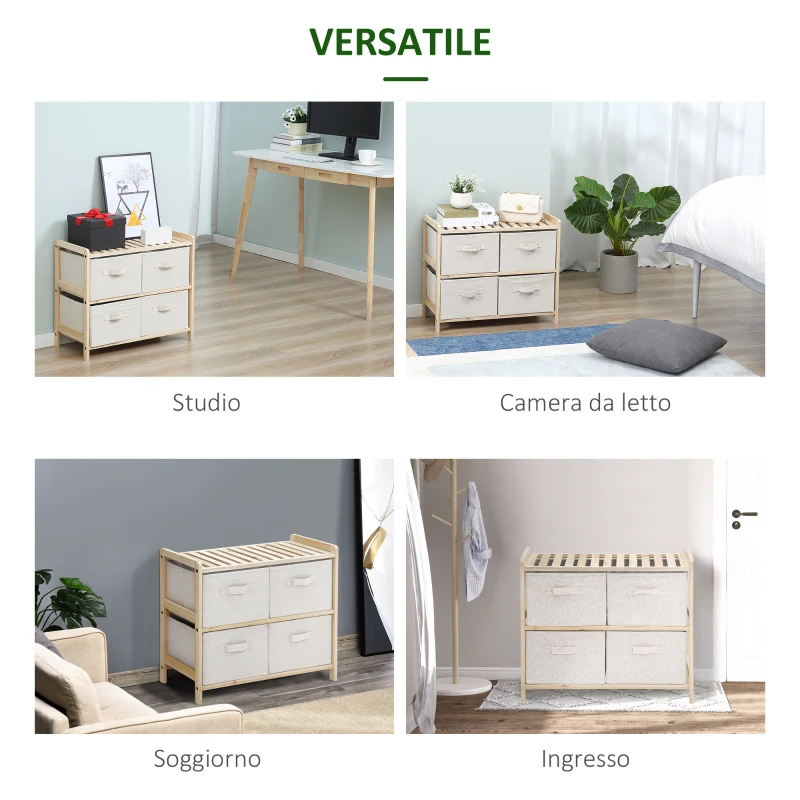 HOMCOM Cassettiera con 6 Cassetti in Tessuto Pieghevoli ed Estraibili, 59x28x70cm - Legno, Beige
