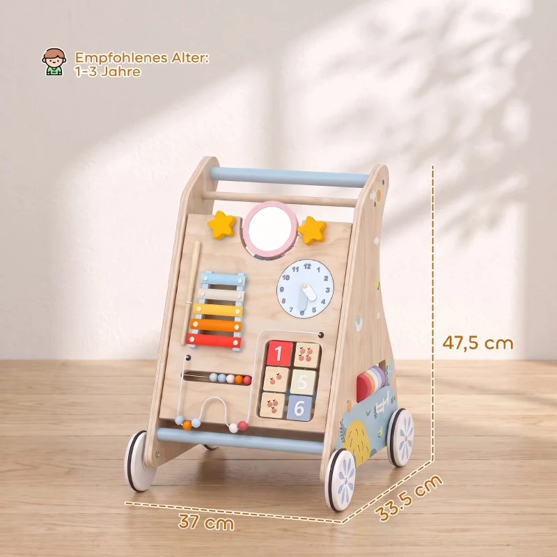 AIYAPLAY 3-in-1 baby loopwagen met afneembaar dubbelzijdig activiteitspaneel, tas en wielen voor 1-3 jaar