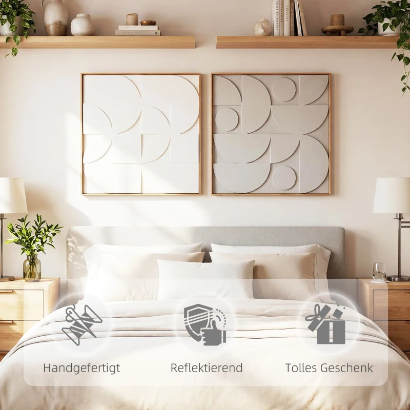 HOMCOM Wanddecoratie 3D set van 2 geometrisch modern wanddecoratie voor woonkamer, hal, 80 x 3,5 x 80 cm, wit
