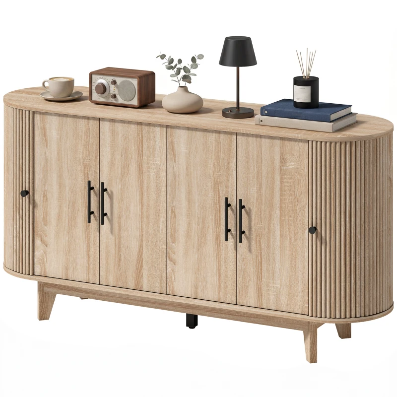 HOMCOM Buffet salon, meuble de rangement ovale avec 6 portes et 2 étagères réglables, 147x40x76cm, chêne