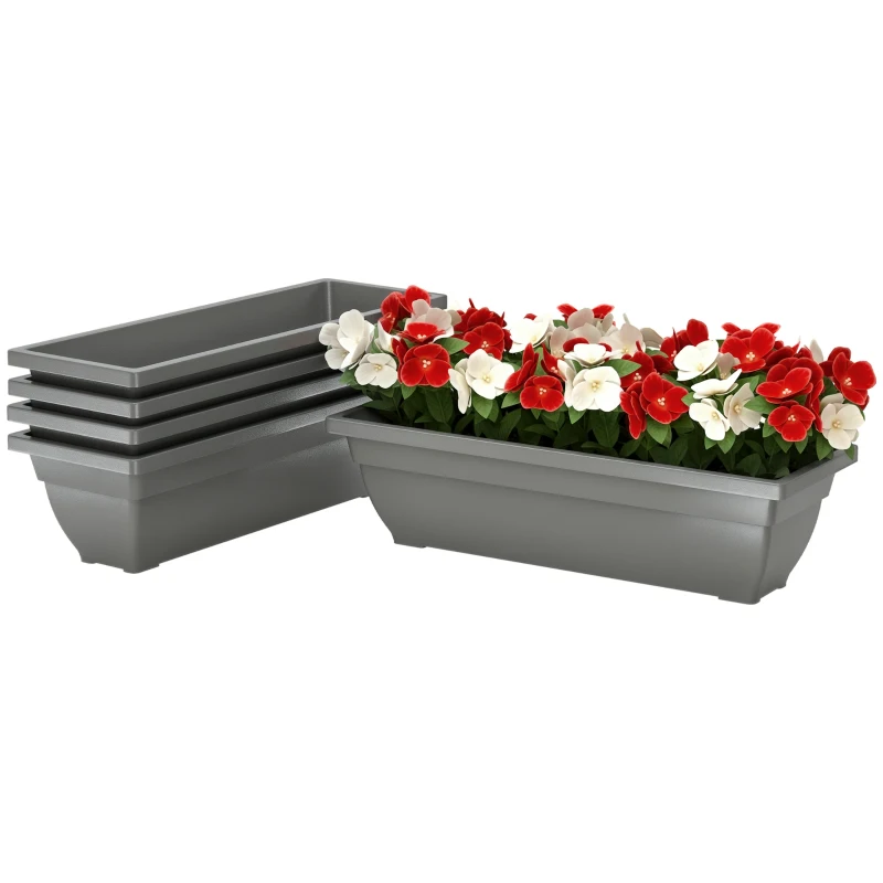 Outsunny 5-delige Set Bloempotten, Plantenbakken van Kunststof voor Terras, Tuin, Balkon, 59 x 21 x 16 cm, Grijs