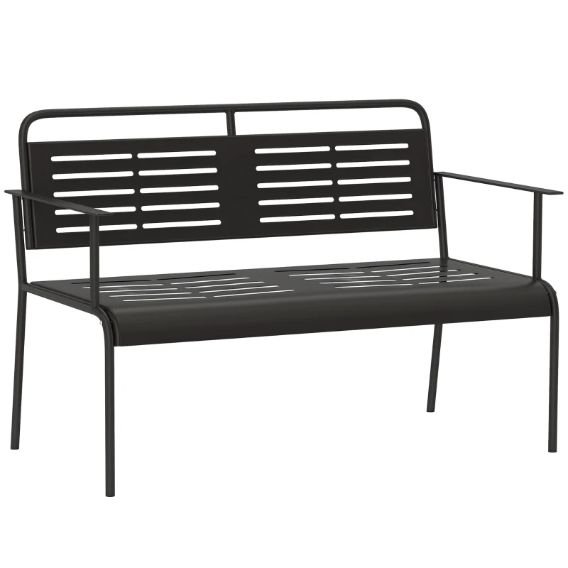 Outsunny 2-Persoons Weerbestendige Tuinbank, Waterbestendige Tuinmeubels met Rug- & Armleuningen 121 x 64 x 84cm, Zwart